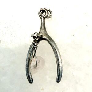 Sterling Silver Wishbone Rose Quartz Wire Wrapped Charm Pendant